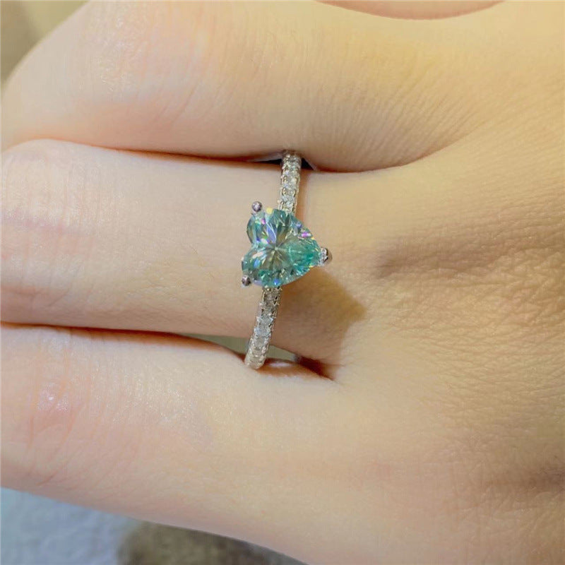 Moissanite Ring for Women, Heart Emerald Cut and Princess Cut Halo Band Ring Gift