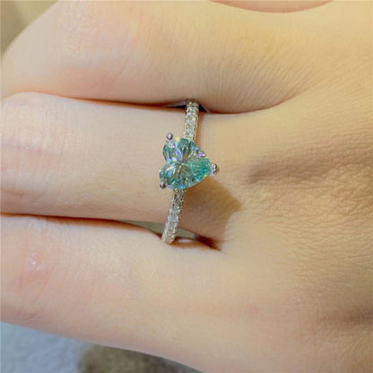 Moissanite Ring for Women, Heart Emerald Cut and Princess Cut Halo Band Ring Gift