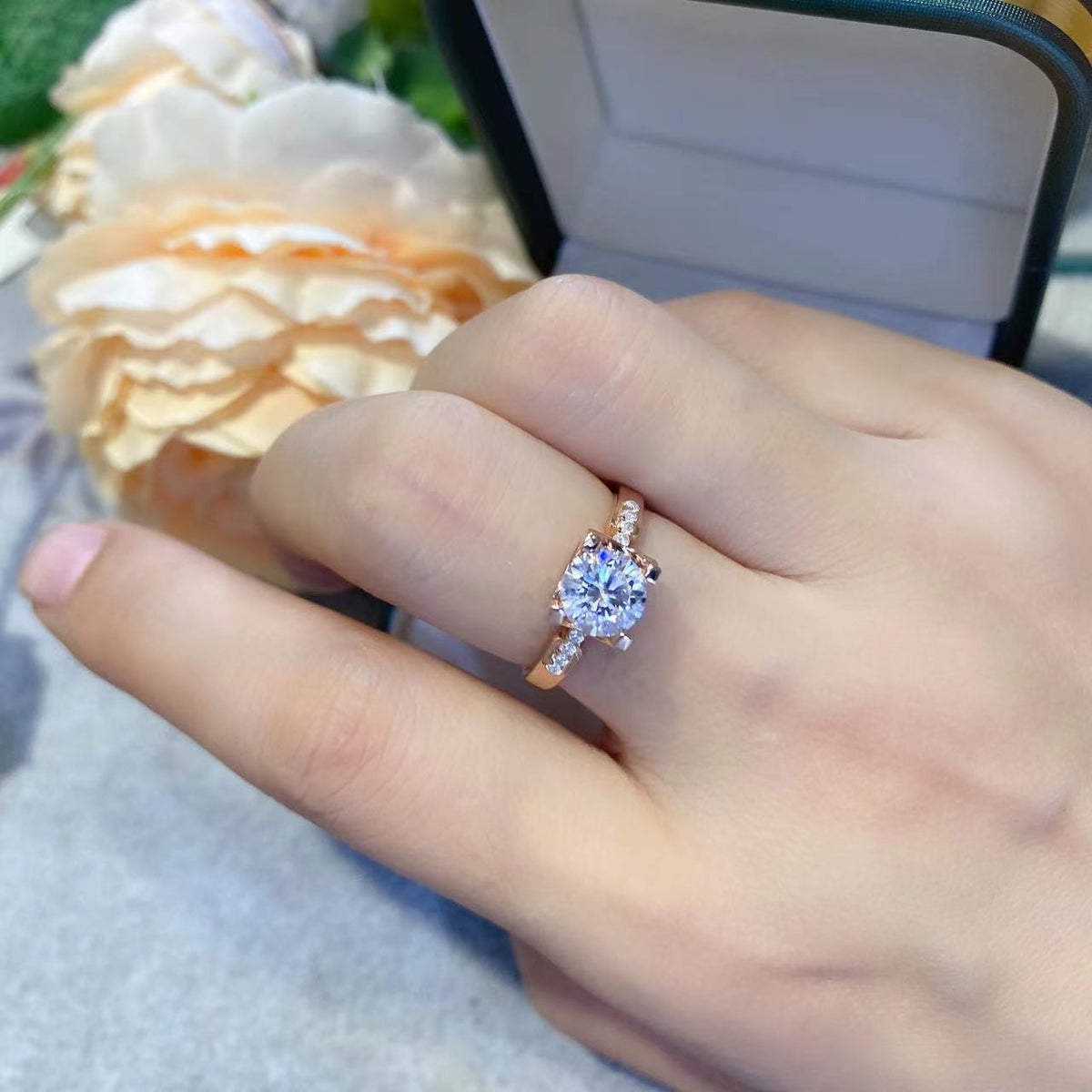 Moissanite Floral Solitaire Ring for Women, Rose Bloom Twist Engagement Style Ring, Sizes 8-19 product image