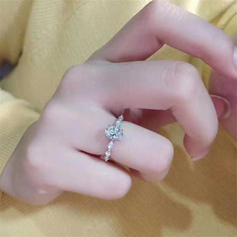Oval Moissanite Ring with Geometric Side Stones - 1 Carat & 2 Carat Statement Ring for Women
