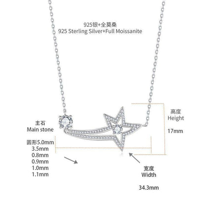 0.5 Carat Moissanite Star Pendant Necklace for Women, Celestial Comet Design