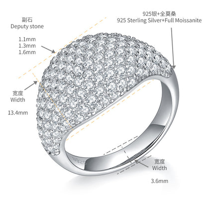 Moissanite Pavé Dome Ring, S925 Silver, 18K Gold Plated Unisex Fashion Ring