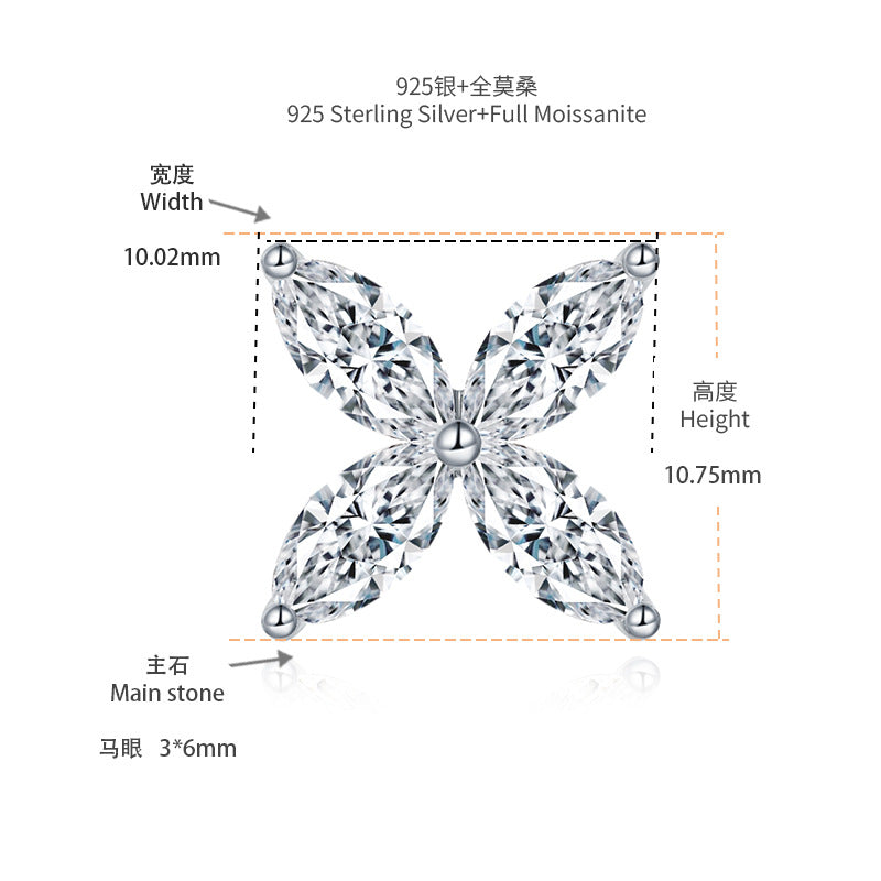 Four-Leaf Clover Moissanite Necklace & Stud Earrings Set, 18K Gold Plated product image