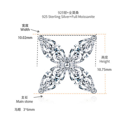 Four-Leaf Clover Moissanite Necklace & Stud Earrings Set, 18K Gold Plated