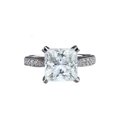 2.5 Carat Moissanite Asscher Cut Ring, S925 Sterling Silver, 4-Prong Solitaire
