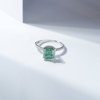 2.5 Carat Green Asscher Cut Moissanite Ring