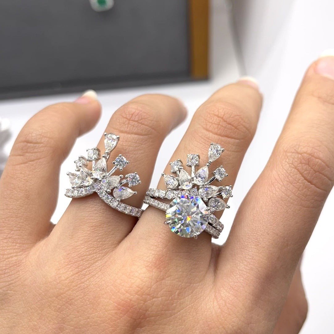 Moissanite Crown Halo Ring, S925 Silver 18K Gold Plated Tiara Stackable Ring for Women product image