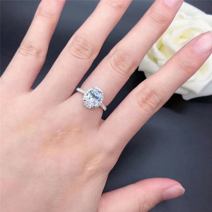 Oval Moissanite Halo Engagement Ring for Women, 1 Carat 2 Carat 3 Carat Promise Ring