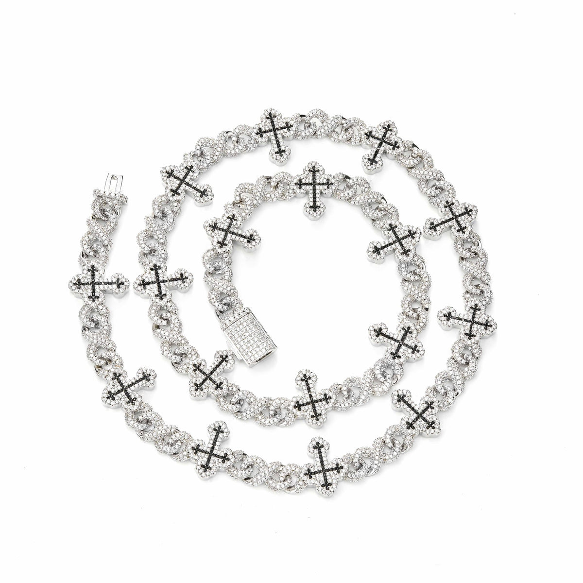 Iced Out Cross Cuban Link Chain Necklace & Bracelet, Cubic Zirconia Hip Hop Jewelry product image