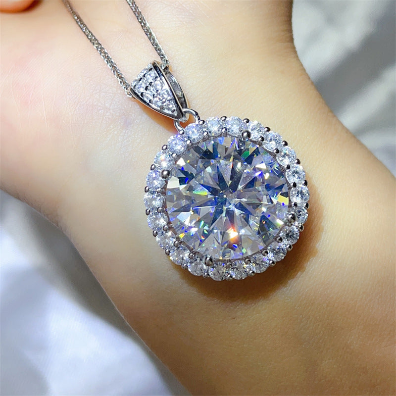 Large Round Halo Moissanite Pendant Necklace for Women, 20 Carat Look Statement Chain product image