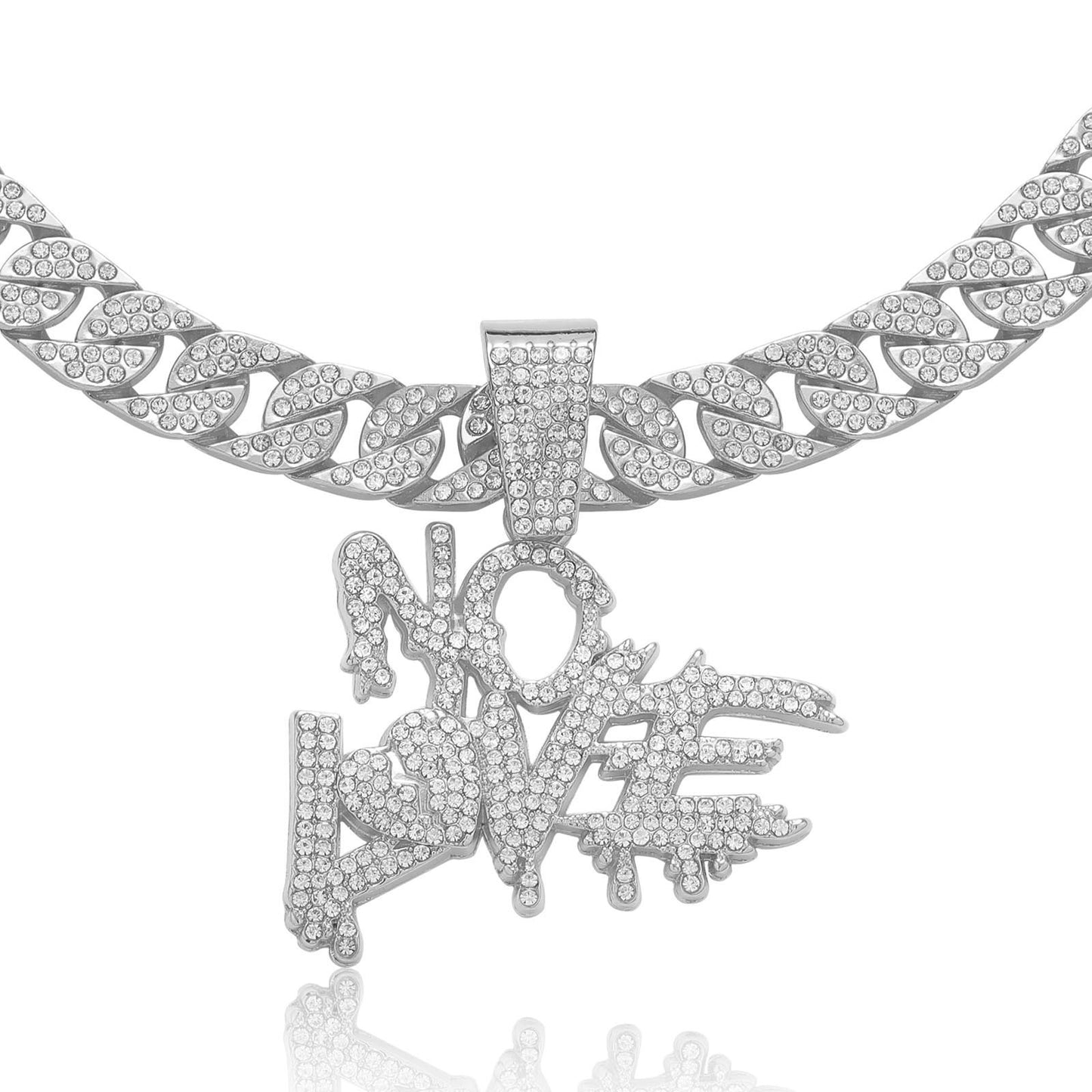 Hip Hop Heart Letter Teardrop Alloy Pendant Necklace for Men and Women