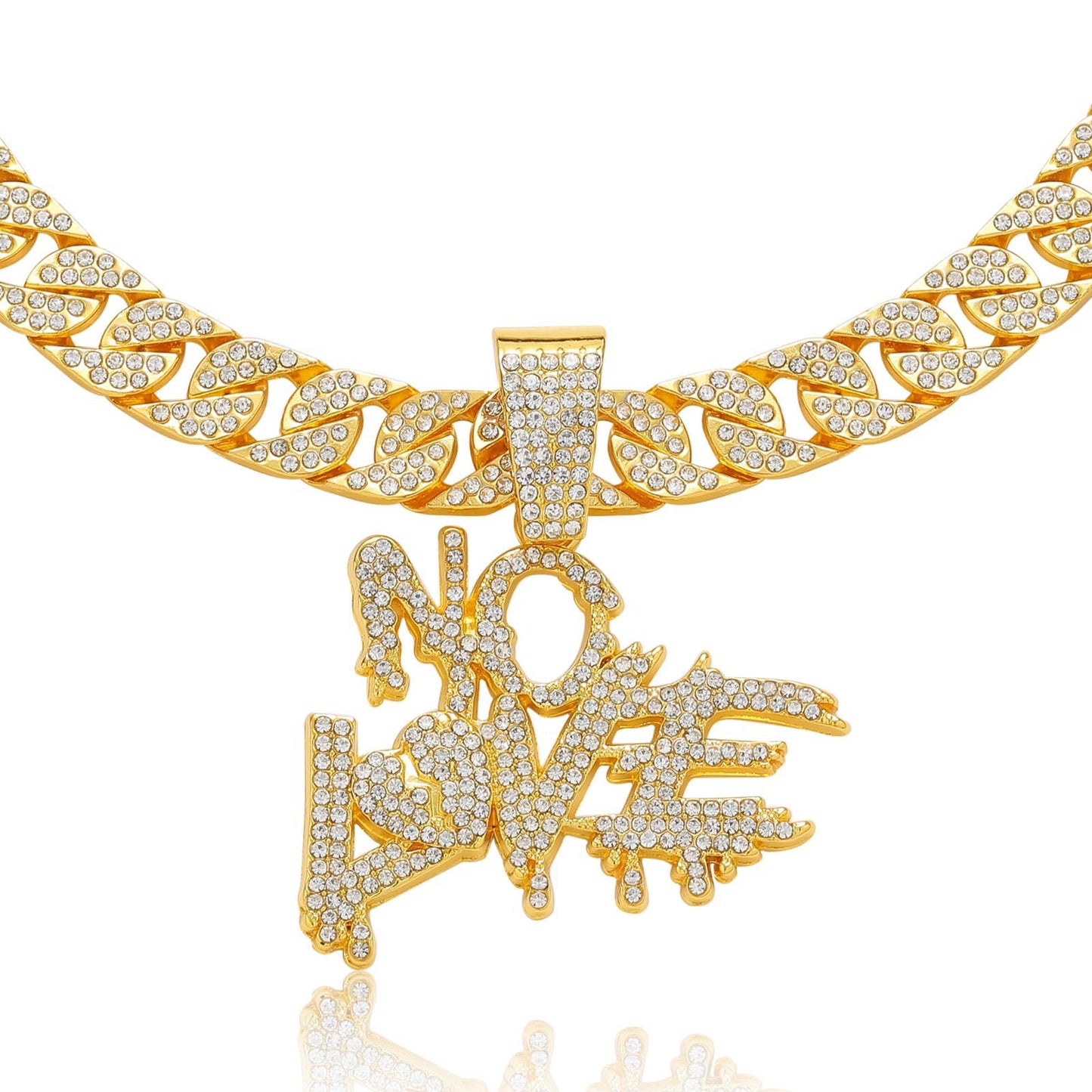 Hip Hop Heart Letter Teardrop Alloy Pendant Necklace for Men and Women