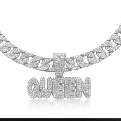 Hip Hop Letter Cuban Link Alloy Pendant Necklace for Men and Women