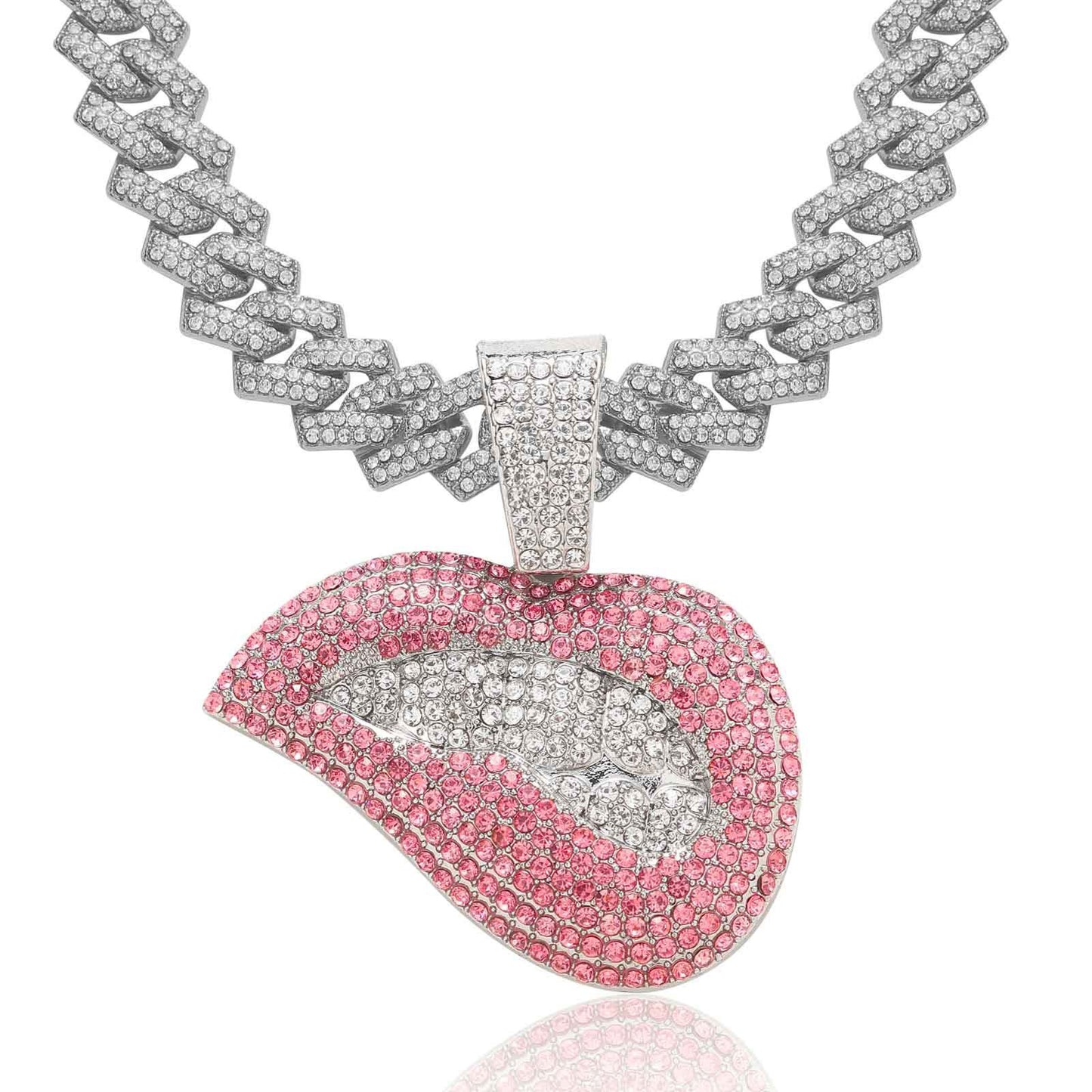 Hip Hop Cuban Link Lip Alloy Pendant Necklace for Men and Women