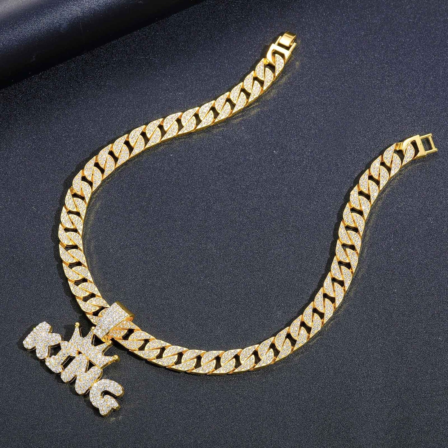 Hip Hop Heart Tennis Chain Alloy Bracelet for Men and Women