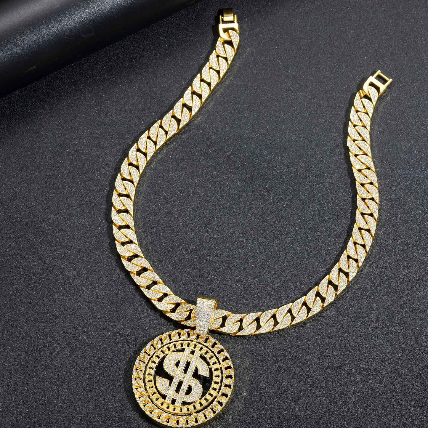 Hip Hop Cuban Link Dollar Alloy Pendant Necklace for Men and Women