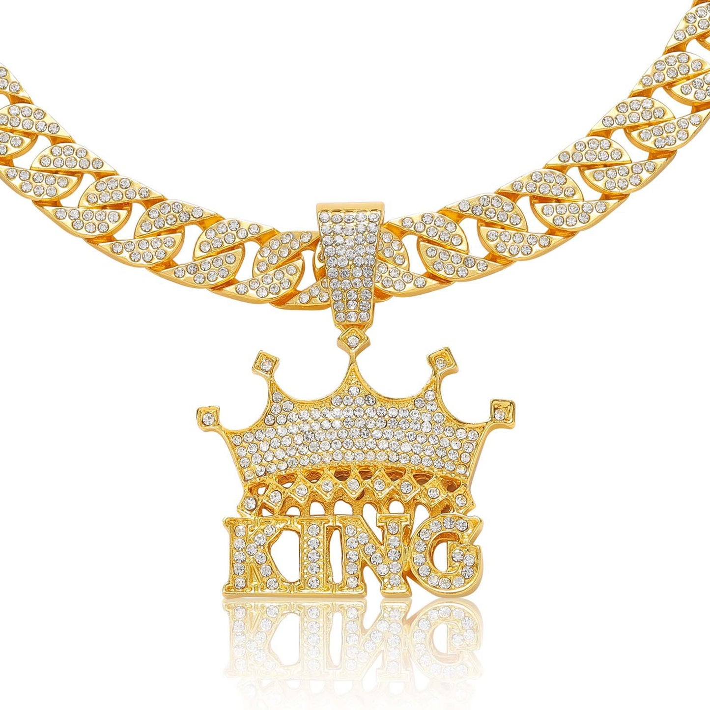 Hip Hop Crown Letter Cuban Link Alloy Pendant Necklace for Men and Women