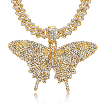 Hip Hop Butterfly Alloy Pendant Necklace for Men and Women