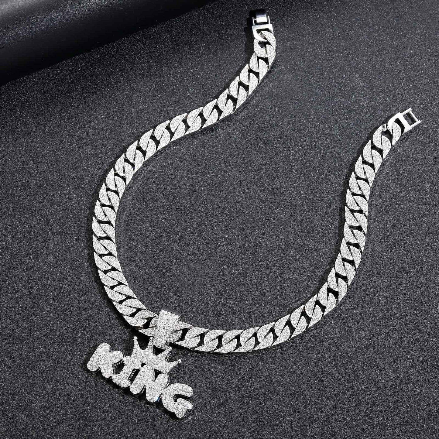 Hip Hop Heart Tennis Chain Alloy Bracelet for Men and Women