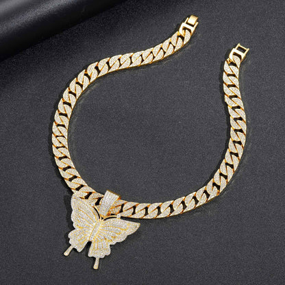 Butterfly Cuban Link Alloy Pendant Necklace for Men and Women