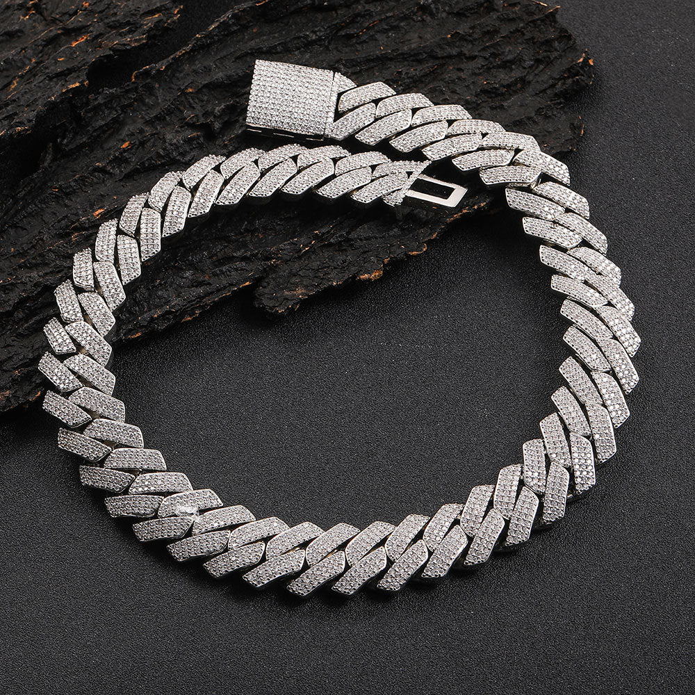 10-20 mm Diamond-Shaped Iced Cuban Copper Necklace with Cubic Zirconia - CHAC001 product image
