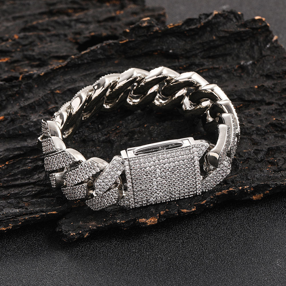 10-20 mm Diamond-Shaped Iced Cuban Copper Bracelet with Cubic Zirconia - CHAC001 product image