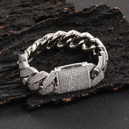 10-20 mm Diamond-Shaped Iced Cuban Copper Bracelet with Cubic Zirconia - CHAC001