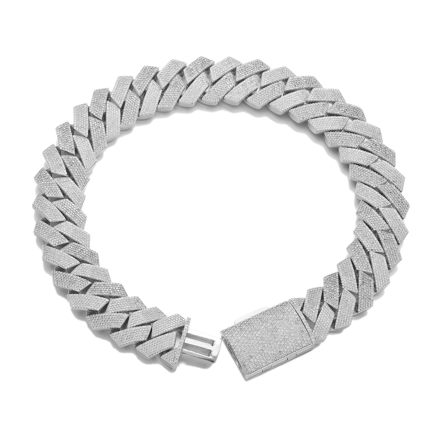 25mm Iced Cuban Link Chain Bracelet & Necklace Set, Geometric Zirconia Unisex Jewelry