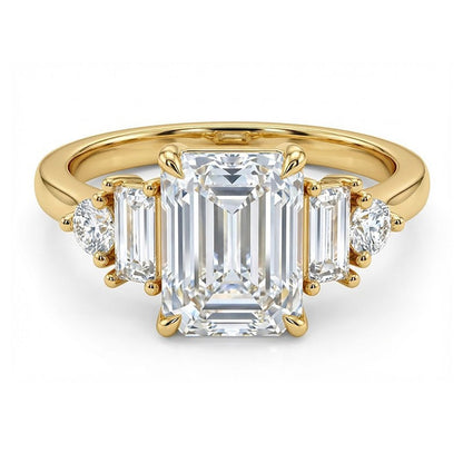 Emerald Cut Moissanite Ring, 2 Carat, S925 Sterling Silver, Gold-Tone Finish