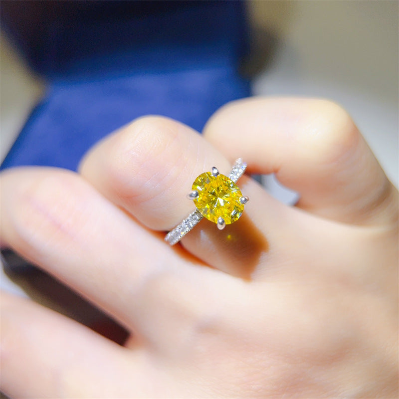 Yellow Oval Moissanite Ring for Women, U-Shaped Pave Band Engagement Ring, 1 Carat or 2 Carat product image