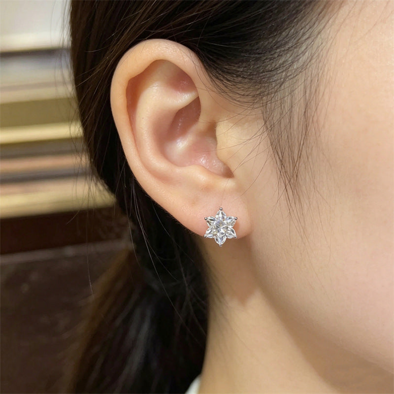 4CT Star Cut Moissanite Stud Earrings for Women, D Color VVSI Silver Gold-Plated Floral Star Earrings product image