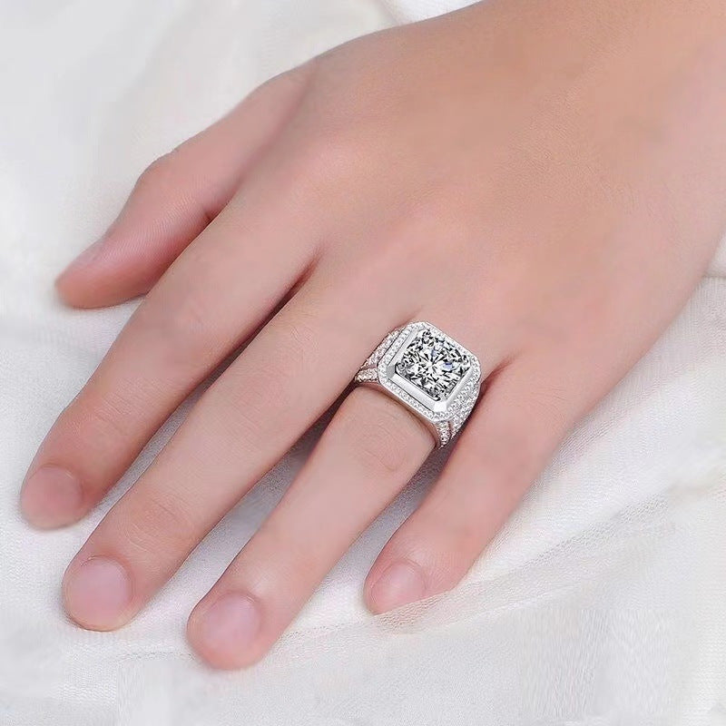 Men's VVS Moissanite Halo Ring - 2 Carat 3 Carat 5 Carat Square Solitaire Style Ring product image