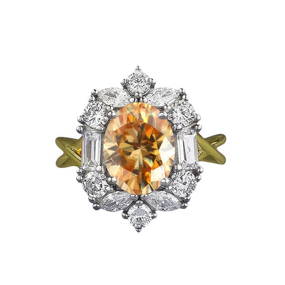 2ct Oval Moissanite Halo Ring, S925 Silver, Multi-Color Stone Options