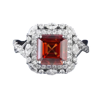 2 Carat Asscher-Cut Moissanite Halo Ring, Color Options