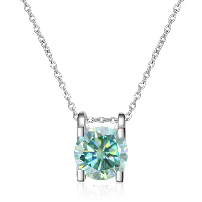1/2 ct Moissanite Pendant Necklace, Box Chain, Round Color Stone, Layering Jewelry