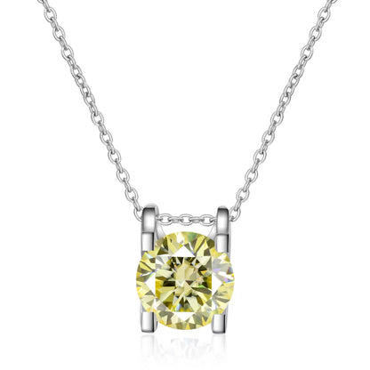 1/2 ct Moissanite Pendant Necklace, Box Chain, Round Color Stone, Layering Jewelry