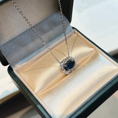 2 Carat Moissanite Pendant Necklace, S925 Silver Snake Chain Halo Pendant, Clear Green Blue