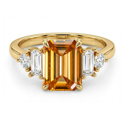 Emerald Cut Moissanite Ring, 2 Carat, S925 Sterling Silver, Gold-Tone Finish