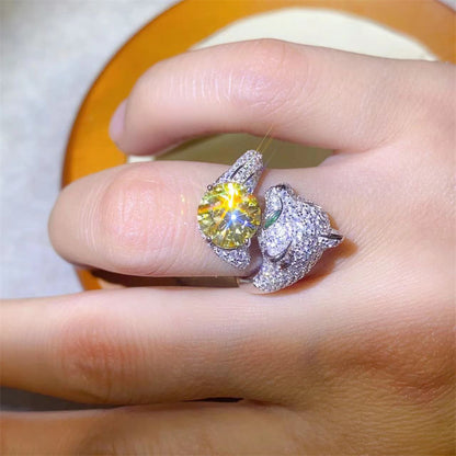 2 Carat Moissanite Ring for Women, Round Stone Pavé Ring, Engagement Promise Wedding Ring, Color Stone Statement Ring