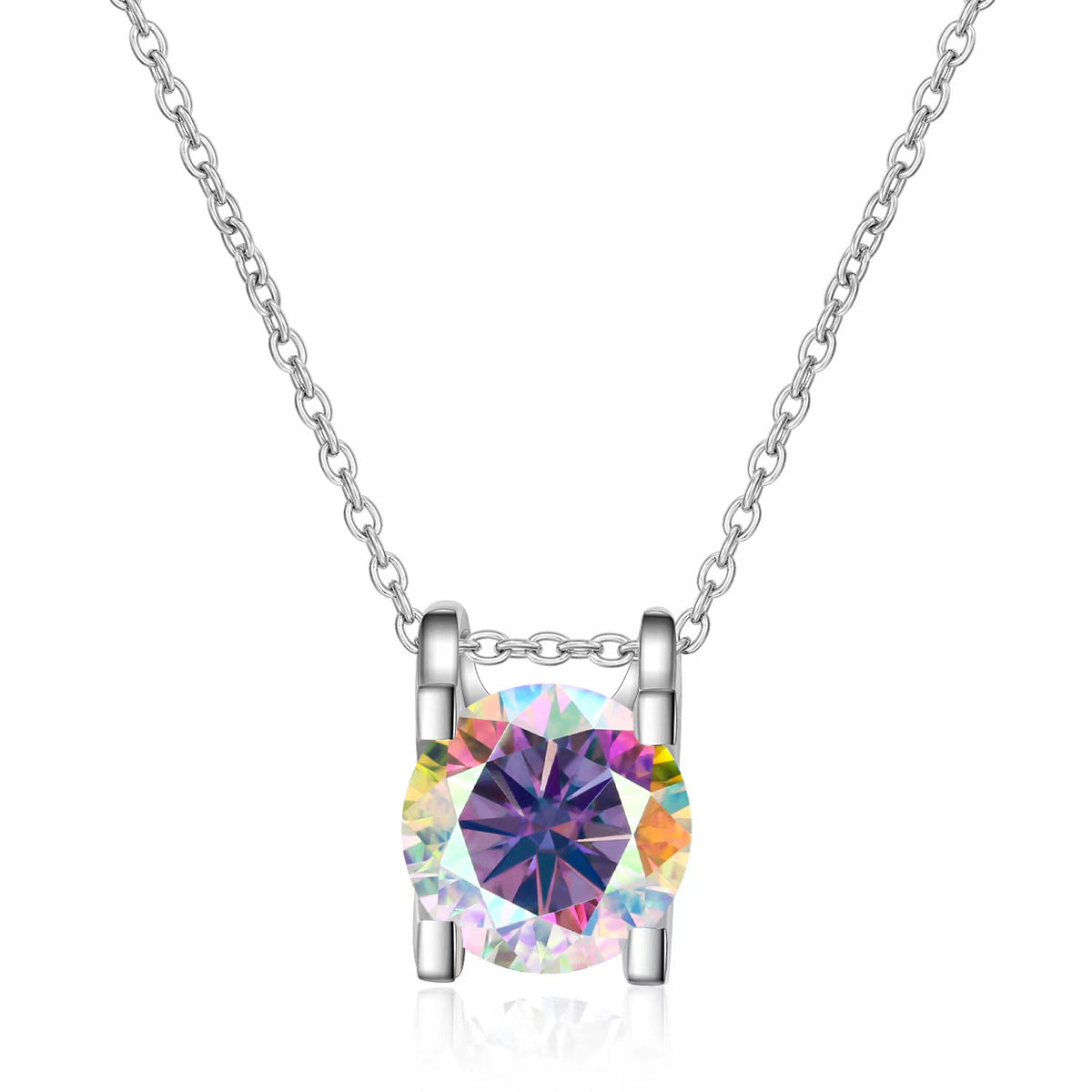 1/2 ct Moissanite Pendant Necklace, Box Chain, Round Color Stone, Layering Jewelry product image
