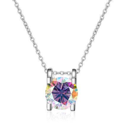 1/2 ct Moissanite Pendant Necklace, Box Chain, Round Color Stone, Layering Jewelry