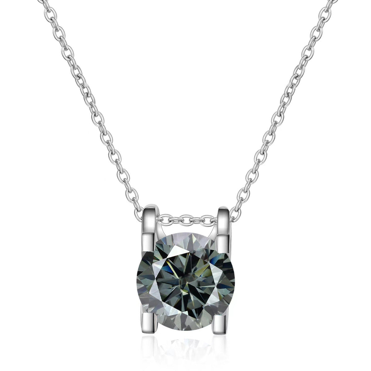 1/2 ct Moissanite Pendant Necklace, Box Chain, Round Color Stone, Layering Jewelry product image