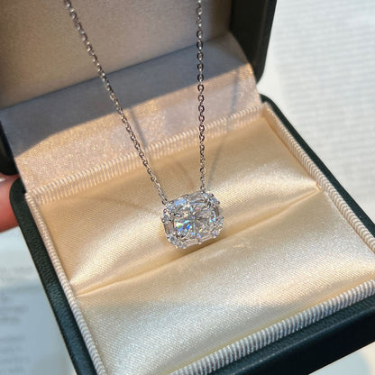 2 Carat Moissanite Pendant Necklace, S925 Silver Snake Chain Halo Pendant, Clear Green Blue