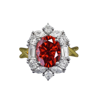 2ct Oval Moissanite Halo Ring, S925 Silver, Multi-Color Stone Options