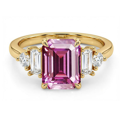 Emerald Cut Moissanite Ring, 2 Carat, S925 Sterling Silver, Gold-Tone Finish