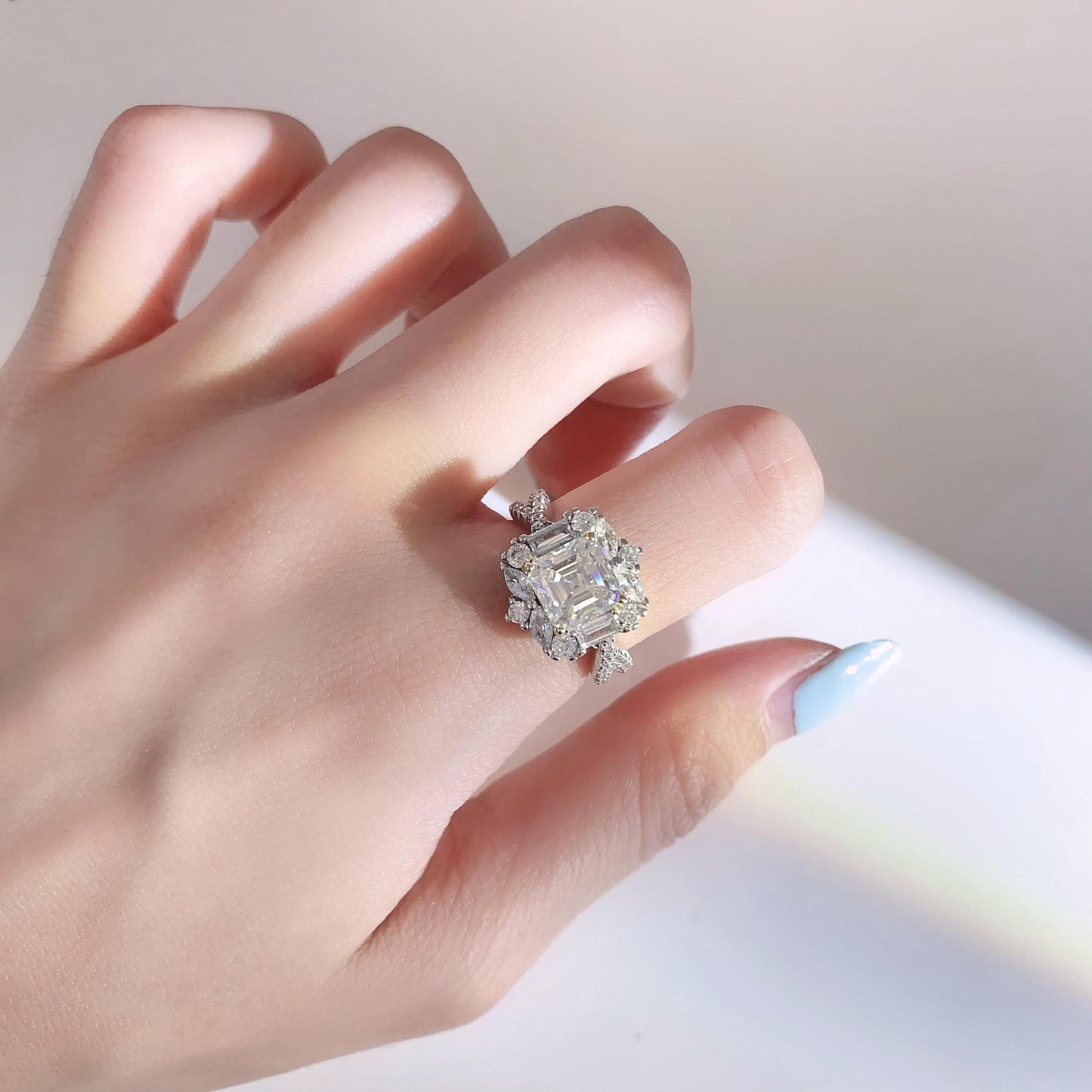 2 Carat Moissanite Halo Ring, Asscher Cut Promise Ring product image