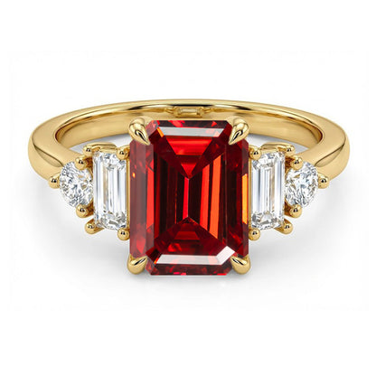 Emerald Cut Moissanite Ring, 2 Carat, S925 Sterling Silver, Gold-Tone Finish