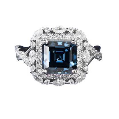2 Carat Asscher-Cut Moissanite Halo Ring, Color Options