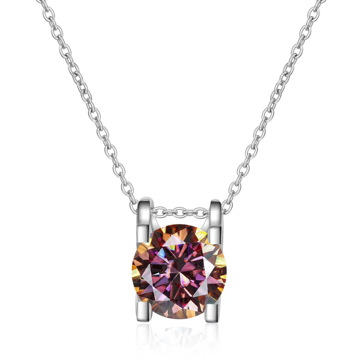 1/2 ct Moissanite Pendant Necklace, Box Chain, Round Color Stone, Layering Jewelry product image