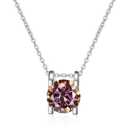 1/2 ct Moissanite Pendant Necklace, Box Chain, Round Color Stone, Layering Jewelry